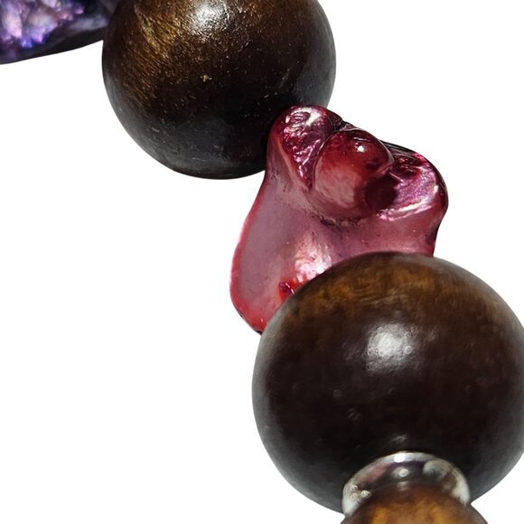 Handcrafted Charm Bracelet Wooden Beads Metal Heart Bird Blue Floral Charms - Picture 7 of 8